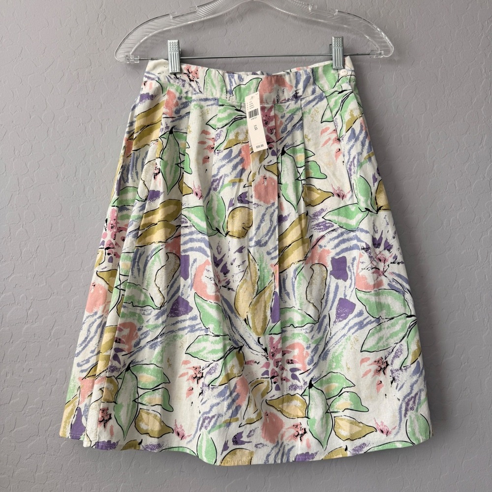 NWT Anthropologie Pepaloves XS Pleated Skirt Pastel Multicolor Abstract Floral